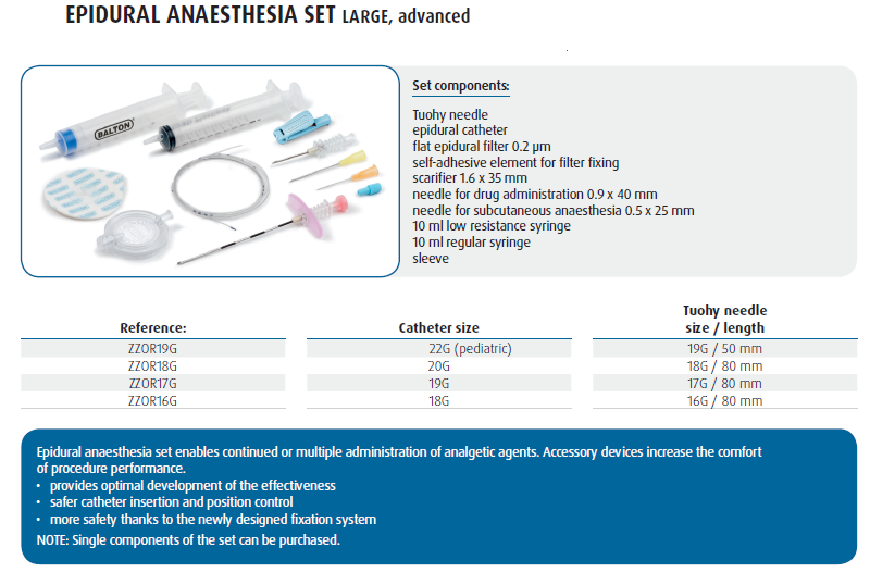 EPIDURAL ANAESTHESIA SET LARGE, advanced