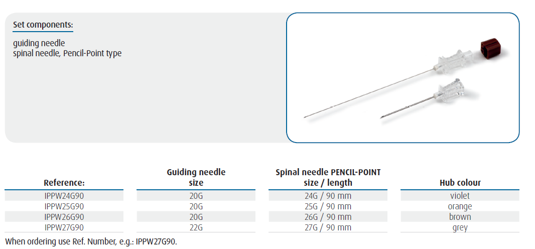 SPINAL ANAESTHESIA NEEDLE, PENCIL-POINT TYPE
